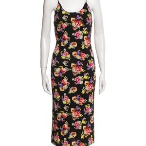 Alice and Olivia Floral Print Black Midi Dress